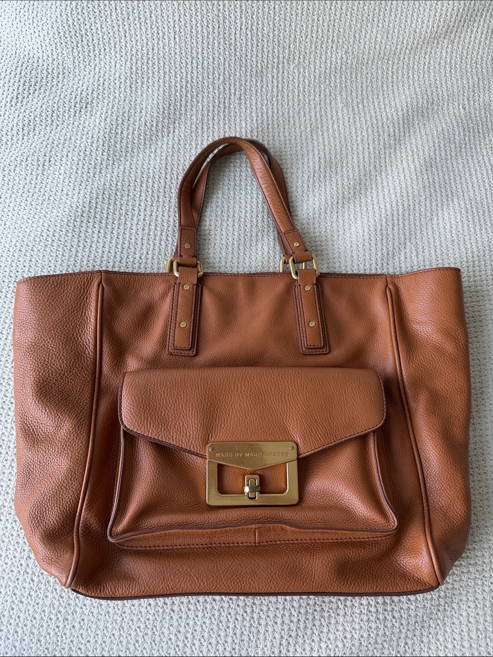 Marc by Marc Jacobs Cognac Leather Tote with Front Flap Pocket